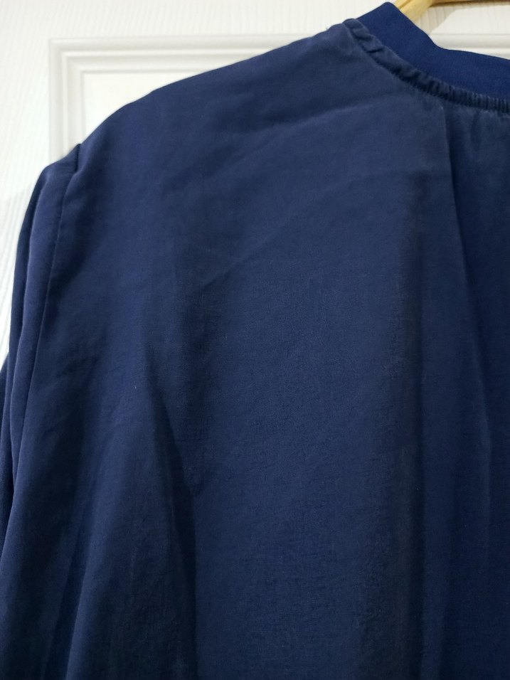 Lacivert Uzun Keten Elbise - Görsel 3