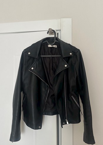 Mango Siyah Deri Biker Ceket