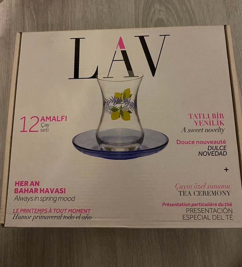 Lav Mavi Desenli Çay Bardağı ve Tabağı - Görsel 4