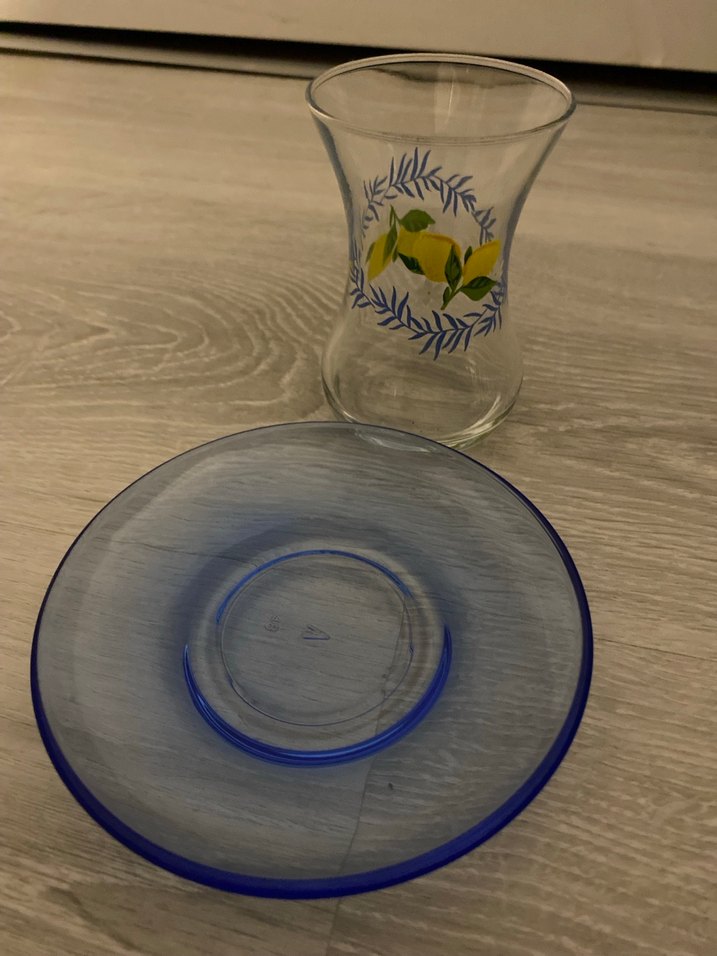 Lav Mavi Desenli Çay Bardağı ve Tabağı - Görsel 2