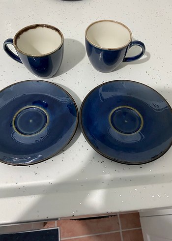 Koyu Mavi Seramik Kahve Fincanı ve Tabağı Seti - Görsel 2