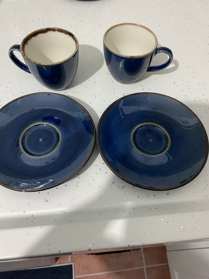 Koyu Mavi Seramik Kahve Fincanı ve Tabağı Seti - Görsel 2