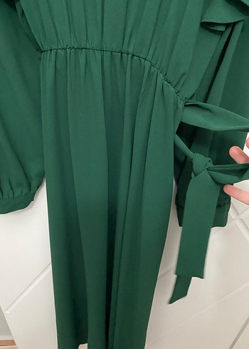 Zincir Detaylı Yeşil Uzun Abiye Elbise - Görsel 5