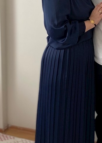 Lacivert Pilili Uzun Hamile Eteği - Görsel 2