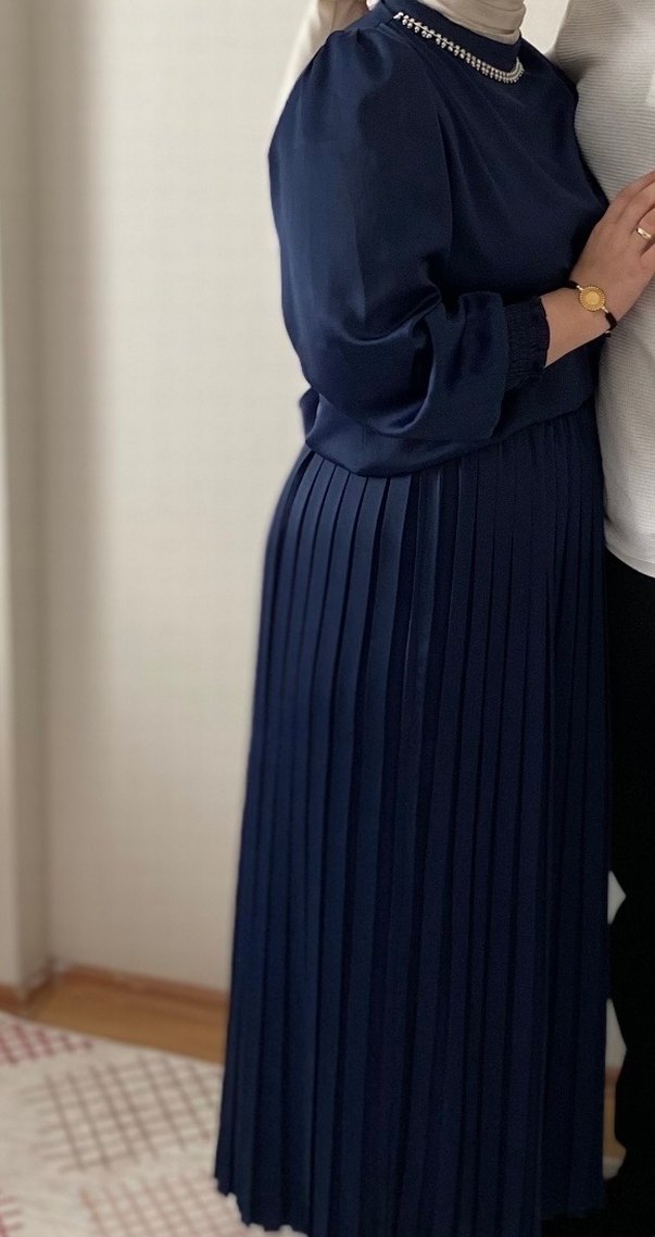 Lacivert Pilili Uzun Hamile Eteği - Görsel 2