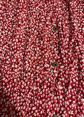 Kırmızı Desenli Düğmeli uzun Etek - Görsel 3