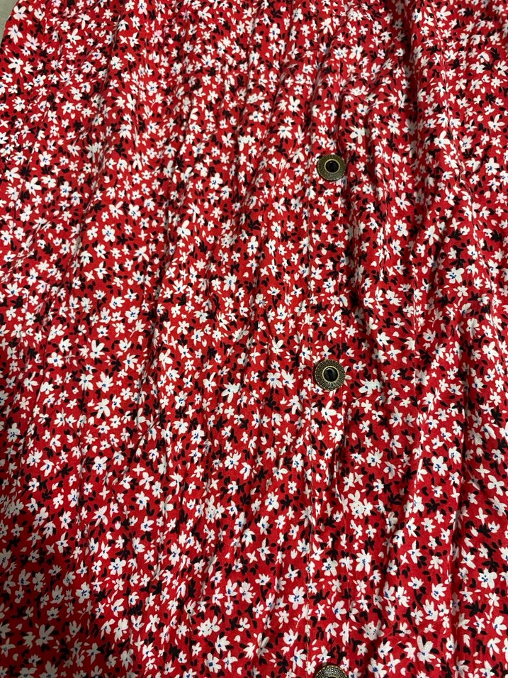 Kırmızı Desenli Düğmeli uzun Etek - Görsel 3
