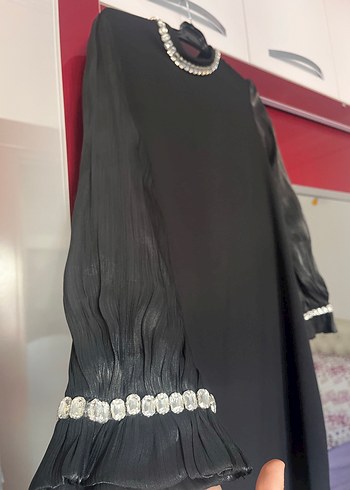 Diğer Uzun Siyah Gotik Drapeli Elbise