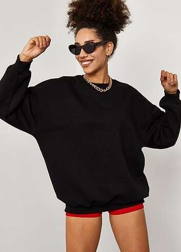 Kadın Siyah Uzun Oversize Sweatshirt