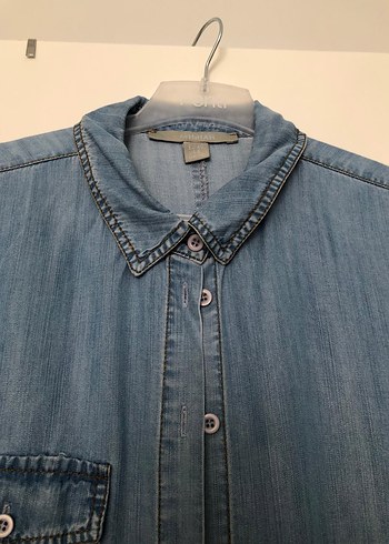 Düğmeli Mavi Denim Kadın Gömlek