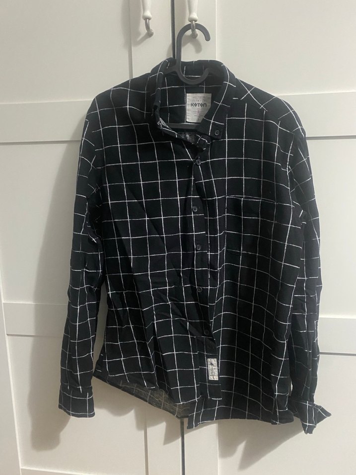 Siyah Kareli Düğmeli Uzun Kollu Kadın Gömlek - Görsel 2