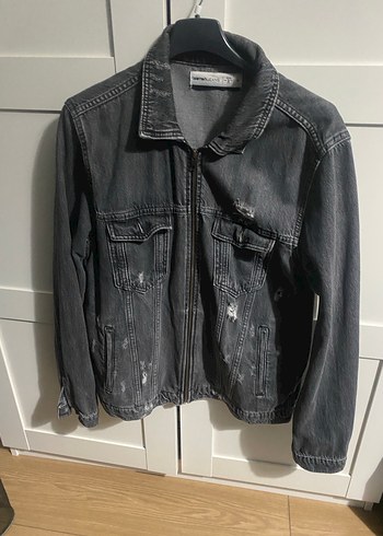 Gri Düğmeli Salaş Denim Ceket - Görsel 2