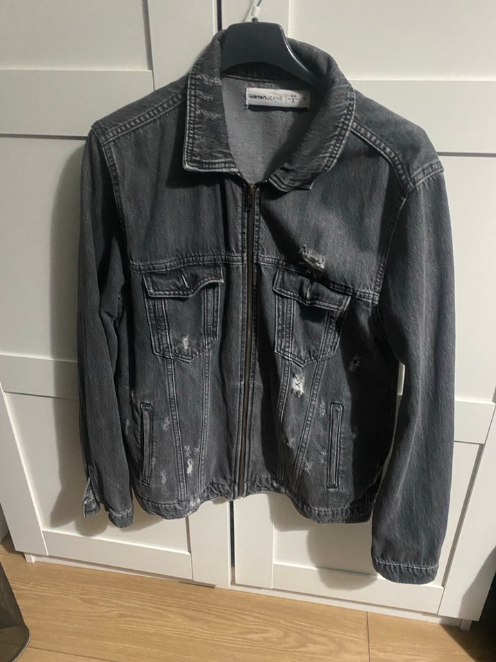 Gri Düğmeli Salaş Denim Ceket - Görsel 2