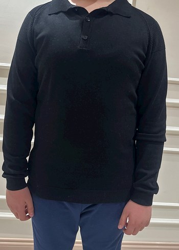 Siyah Erkek Uzun Kollu Düğmeli Triko - Görsel 2