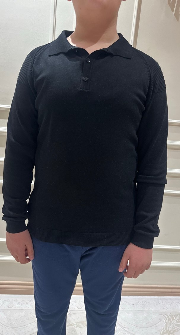 Siyah Erkek Uzun Kollu Düğmeli Triko - Görsel 2