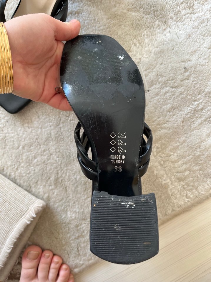 Tokalı Siyah Yılan Desenli Blok Topuk Terlik - Görsel 3