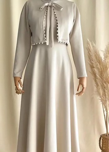 Düğmeli Uzun Beyaz Kadın Elbise - Görsel 2