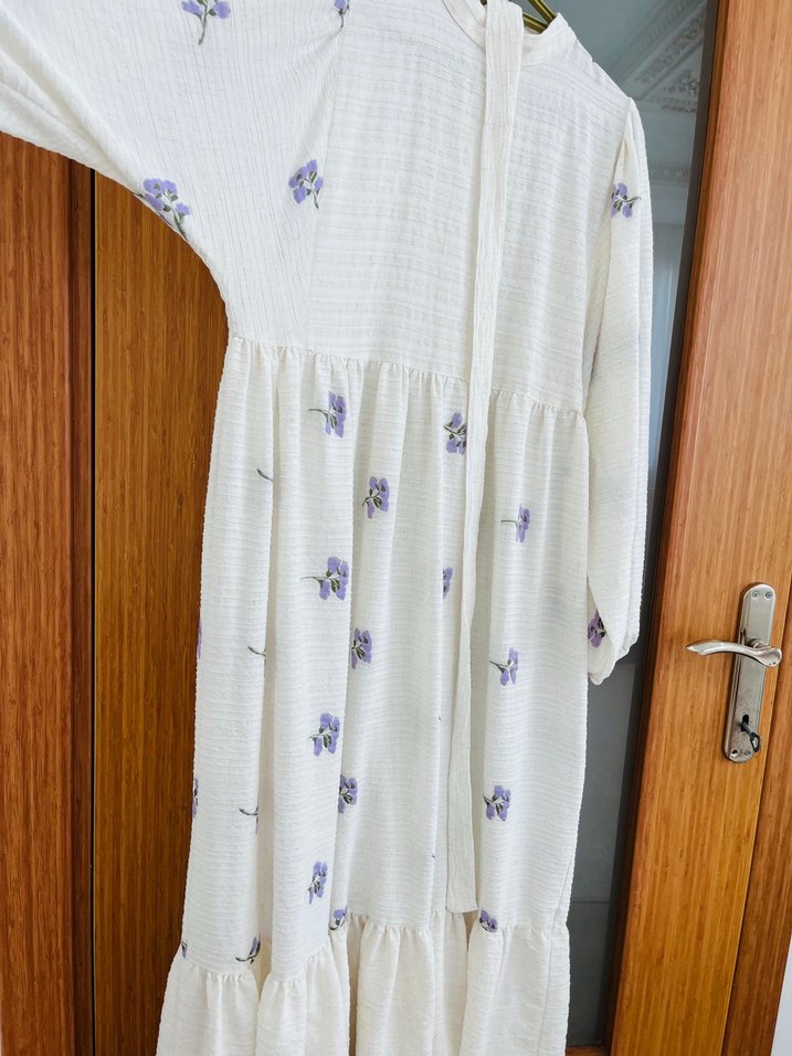 Nakışlı Beyaz Uzun Keten Bohem Elbise - Görsel 4