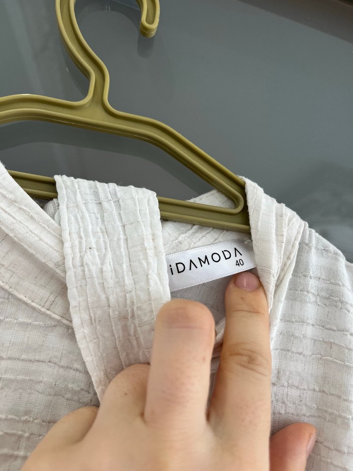 Nakışlı Beyaz Uzun Keten Bohem Elbise - Görsel 5