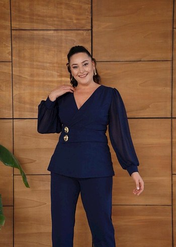 Lacivert Kadın Uzun Kollu Düğmeli Takım - Görsel 7