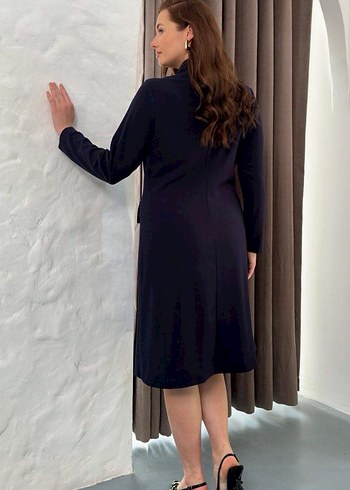 Düğmeli Lacivert Uzun Kadın Takım Elbise - Görsel 7