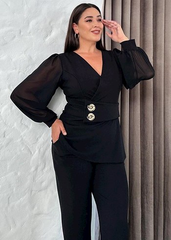 Düğmeli Siyah Kadın Uzun Kollu Takım - Görsel 2