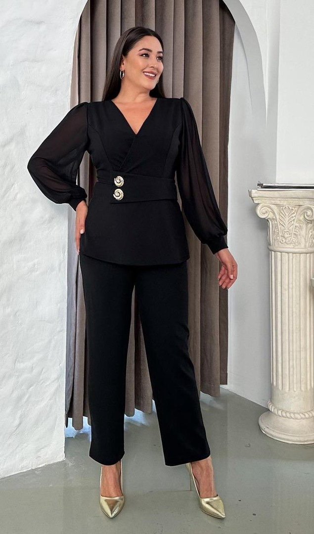 Düğmeli Siyah Kadın Uzun Kollu Takım - Görsel 4
