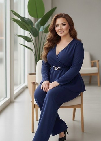 Lacivert V Yaka Kadın Tulum - Görsel 6