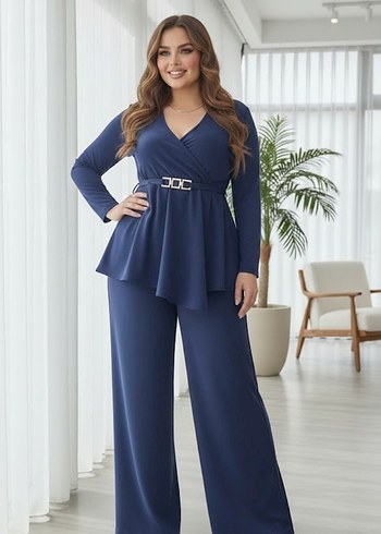 Lacivert V Yaka Kadın Tulum - Görsel 5