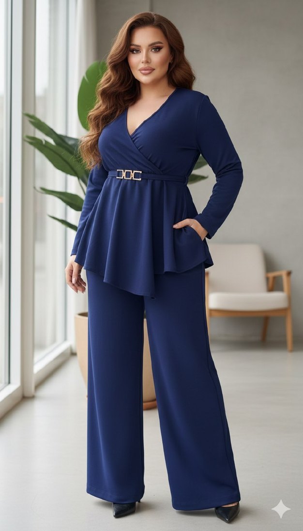 Lacivert V Yaka Kadın Tulum - Görsel 3