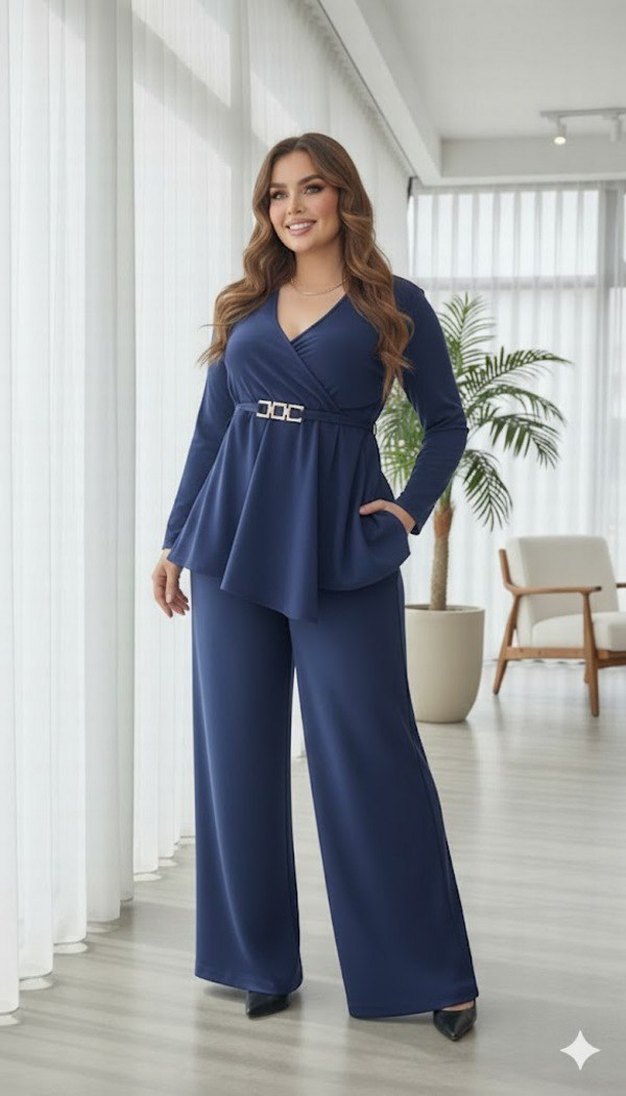 Lacivert V Yaka Kadın Tulum - Görsel 4