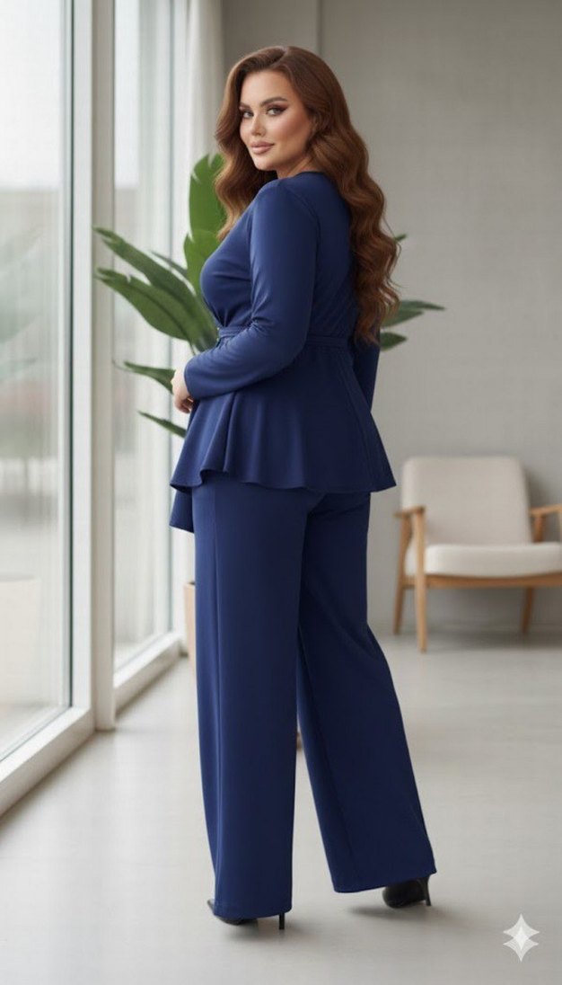 Lacivert V Yaka Kadın Tulum - Görsel 2