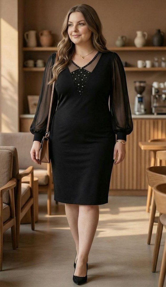 Boncuk Detaylı Siyah Midi Elbise - Görsel 4