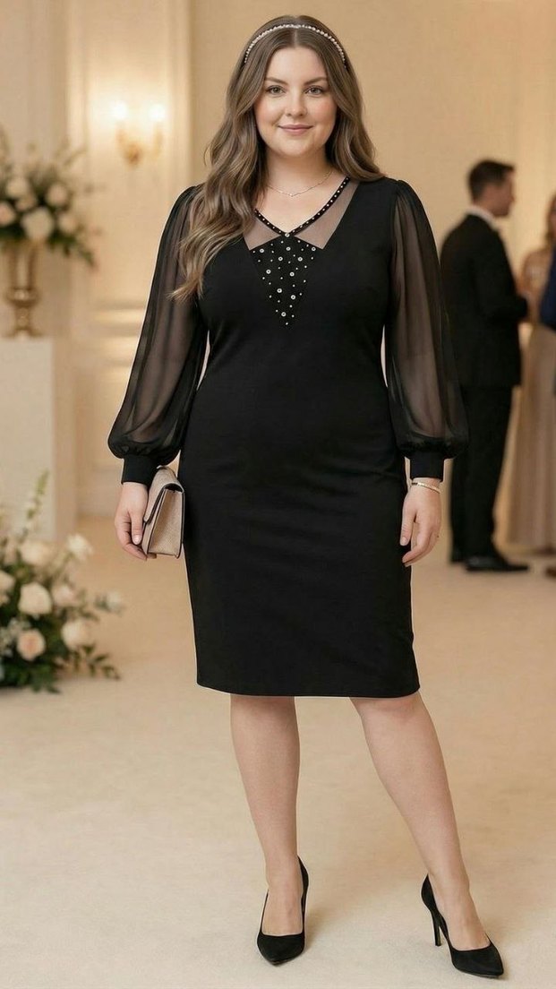 Boncuk Detaylı Siyah Midi Elbise - Görsel 2