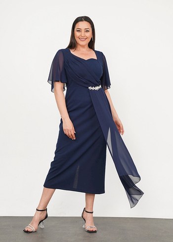 Kısa Kollu Lacivert Uzun Abiye Elbise - Görsel 6
