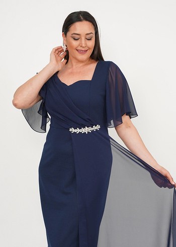 Kısa Kollu Lacivert Uzun Abiye Elbise - Görsel 2