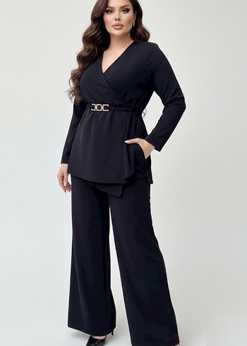 Kadın Siyah Kemerli Uzun Kollu Takım Elbise - Görsel 4