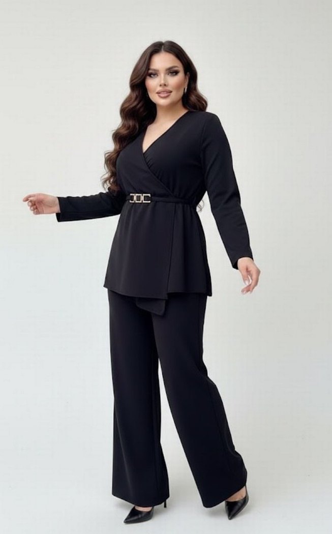 Kadın Siyah Kemerli Uzun Kollu Takım Elbise - Görsel 2
