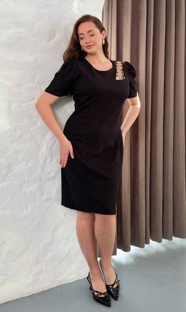 Kemer Detaylı Siyah Midi Elbise - Görsel 5