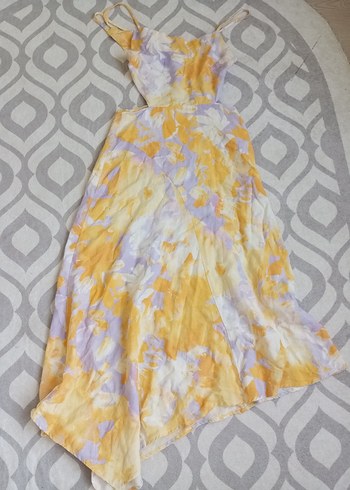 Sarı Pastel Batik Desenli Uzun Bohem Elbise