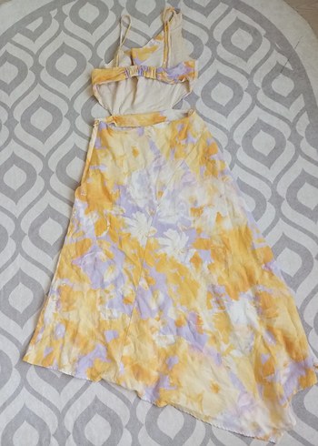 Sarı Pastel Batik Desenli Uzun Bohem Elbise