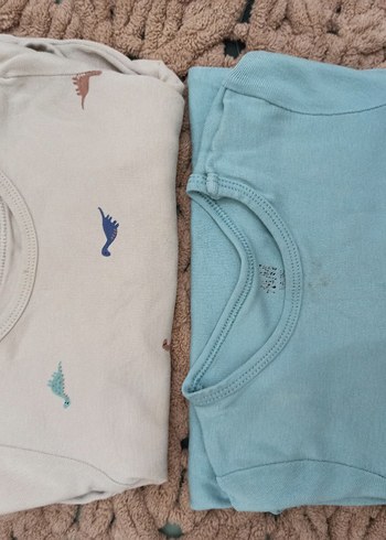 Mavi ve Desenli Bebek Body 2'li Set - Görsel 3