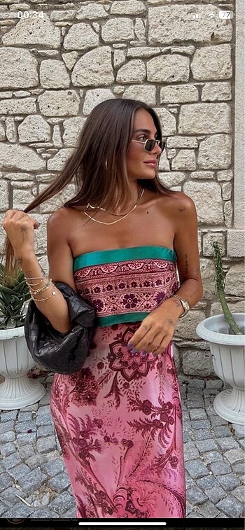 m Beden Zara desenli straplez elbise
