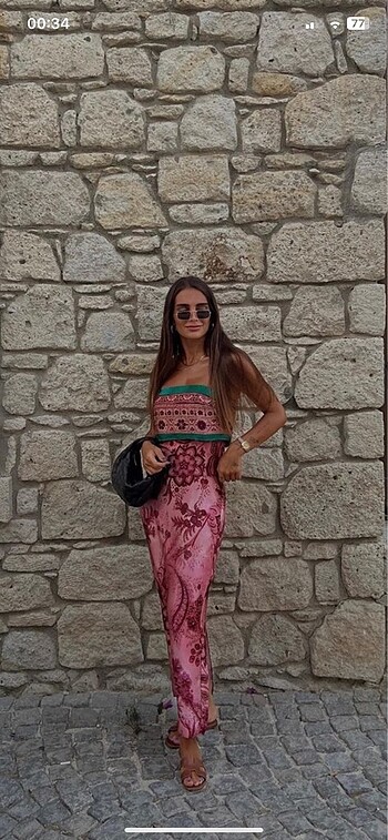 m Beden çeşitli Renk Zara desenli straplez elbise