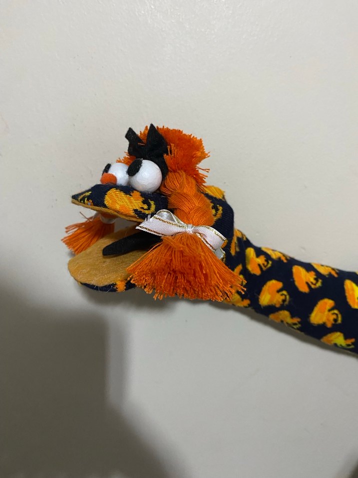 Renkli Turuncu El Kuklası Peluş Oyuncak - Görsel 4