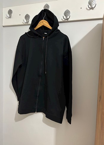 Siyah Kapüşonlu Fermuarlı Sweatshirt - Görsel 3