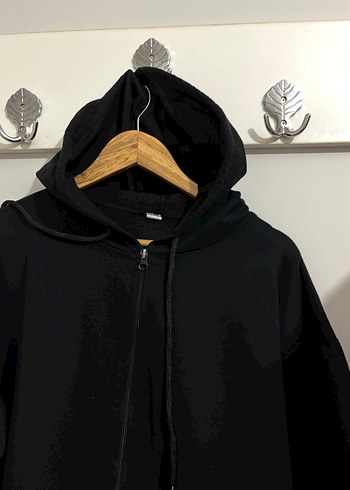 46 Beden siyah Renk Siyah Kapüşonlu Fermuarlı Sweatshirt
