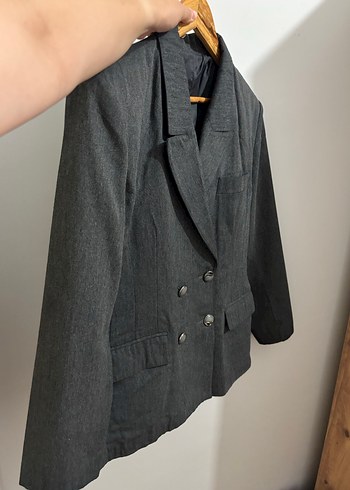 40 Beden Gri Kadın Denim Blazer Ceket