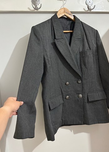 Vintage Love Gri Kadın Denim Blazer Ceket