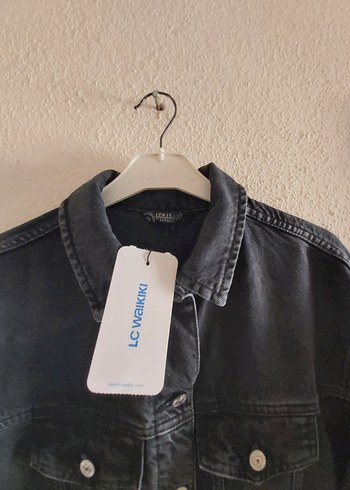 l Beden Siyah Düğmeli Midi Denim Ceket